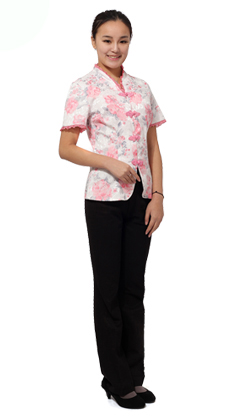 中式立領(lǐng)短袖足浴服定制